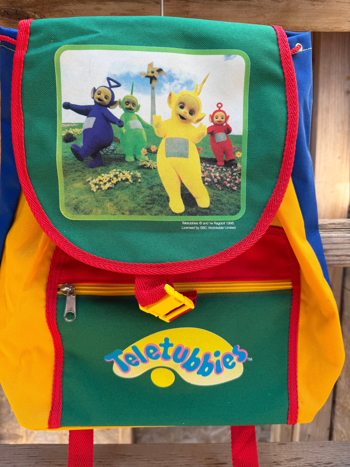 1996 colorblock teletubbies backpack