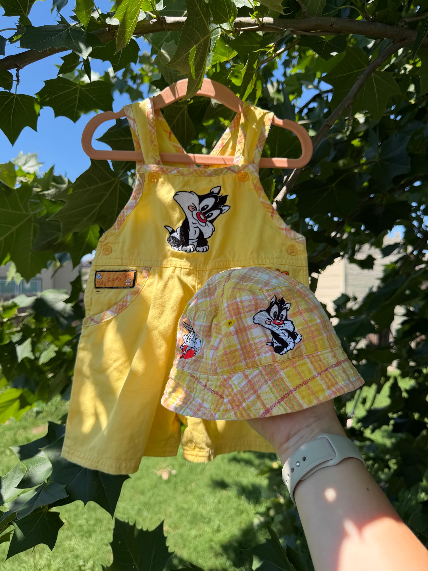 looney tunes overalls/hat set