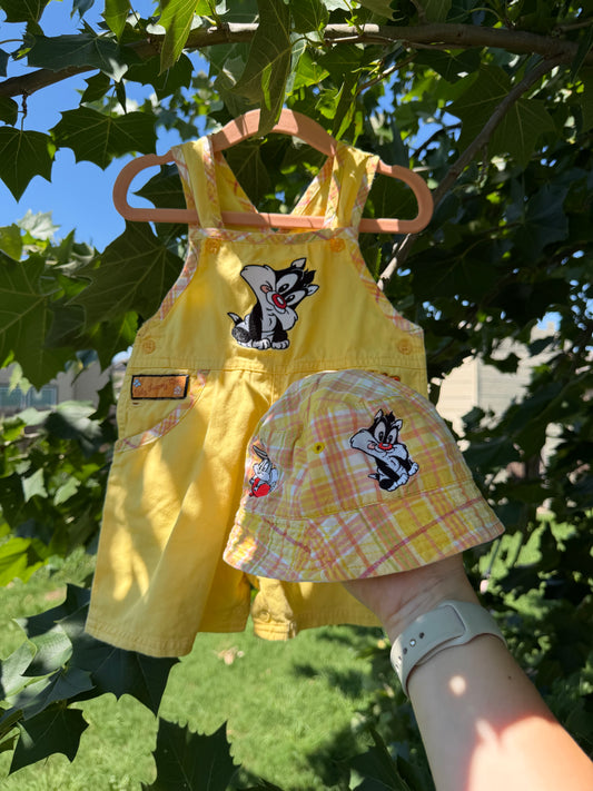 looney tunes overalls/hat set