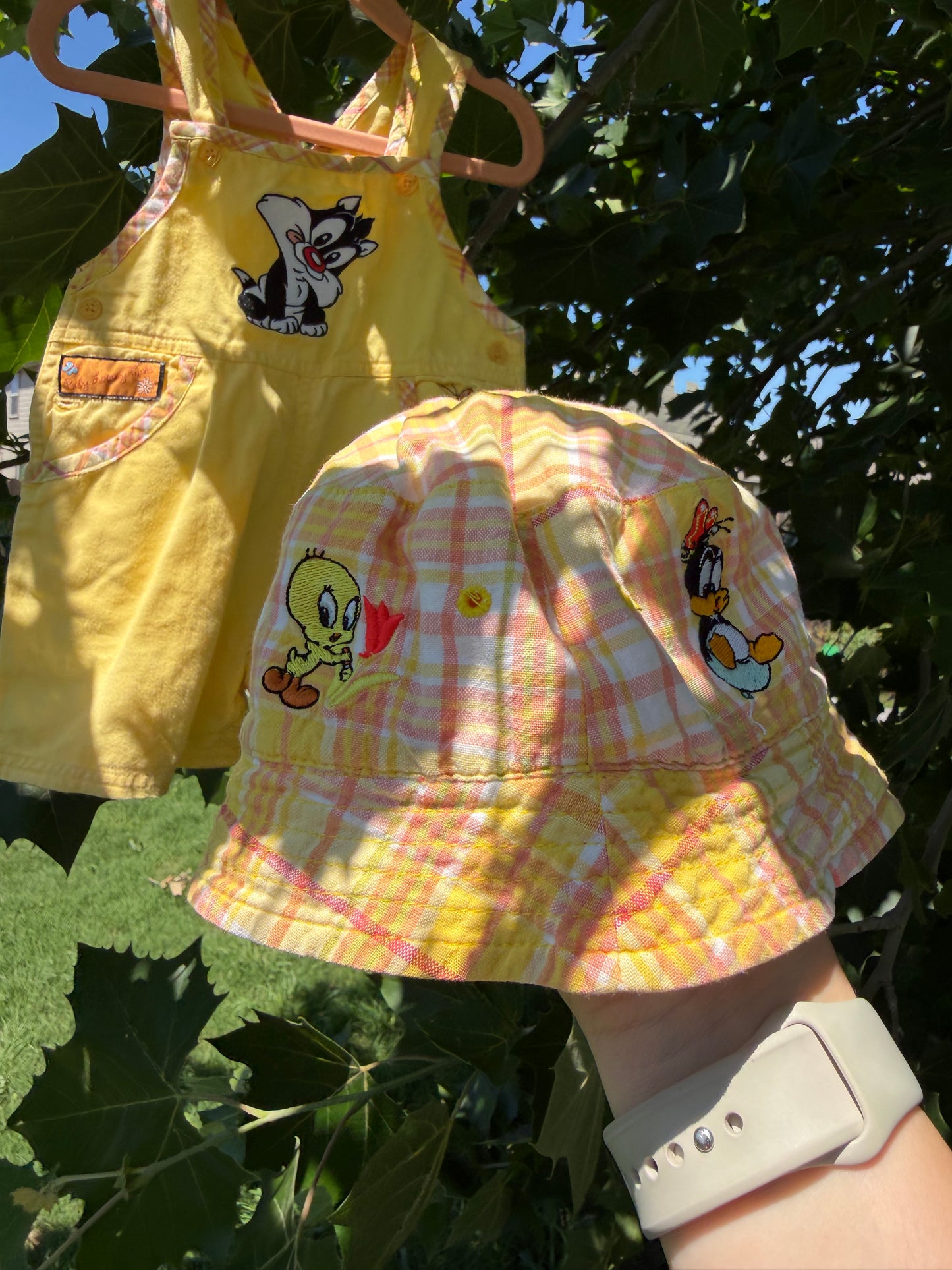 looney tunes overalls/hat set