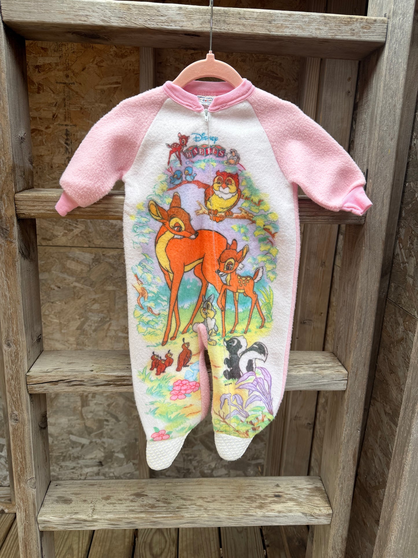 vtg AOP bambi footed sleepsuit 6-12m