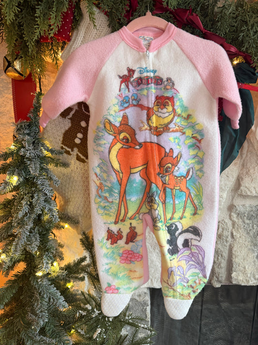 vtg AOP bambi footed sleepsuit 6-12m
