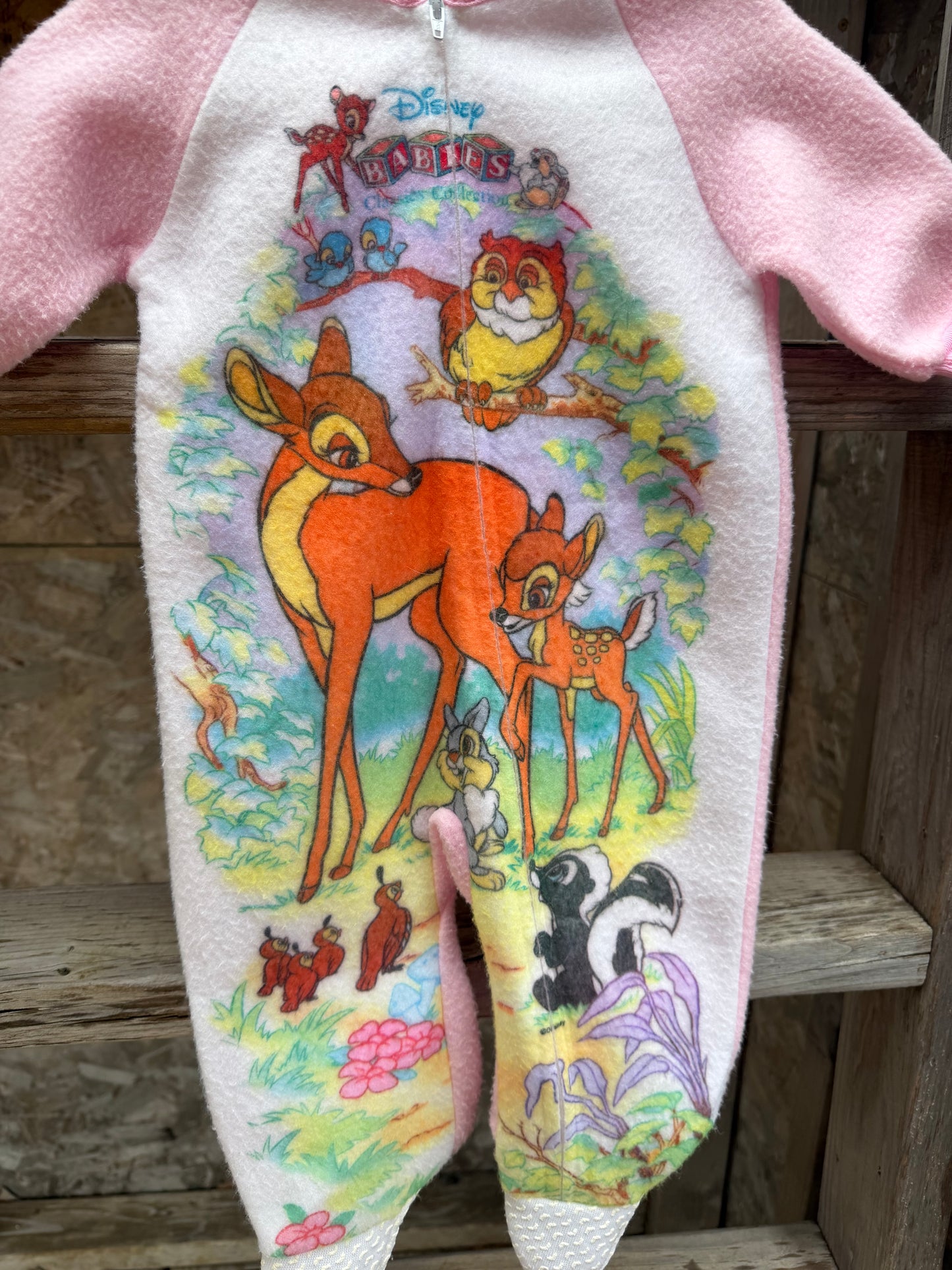 vtg AOP bambi footed sleepsuit 6-12m