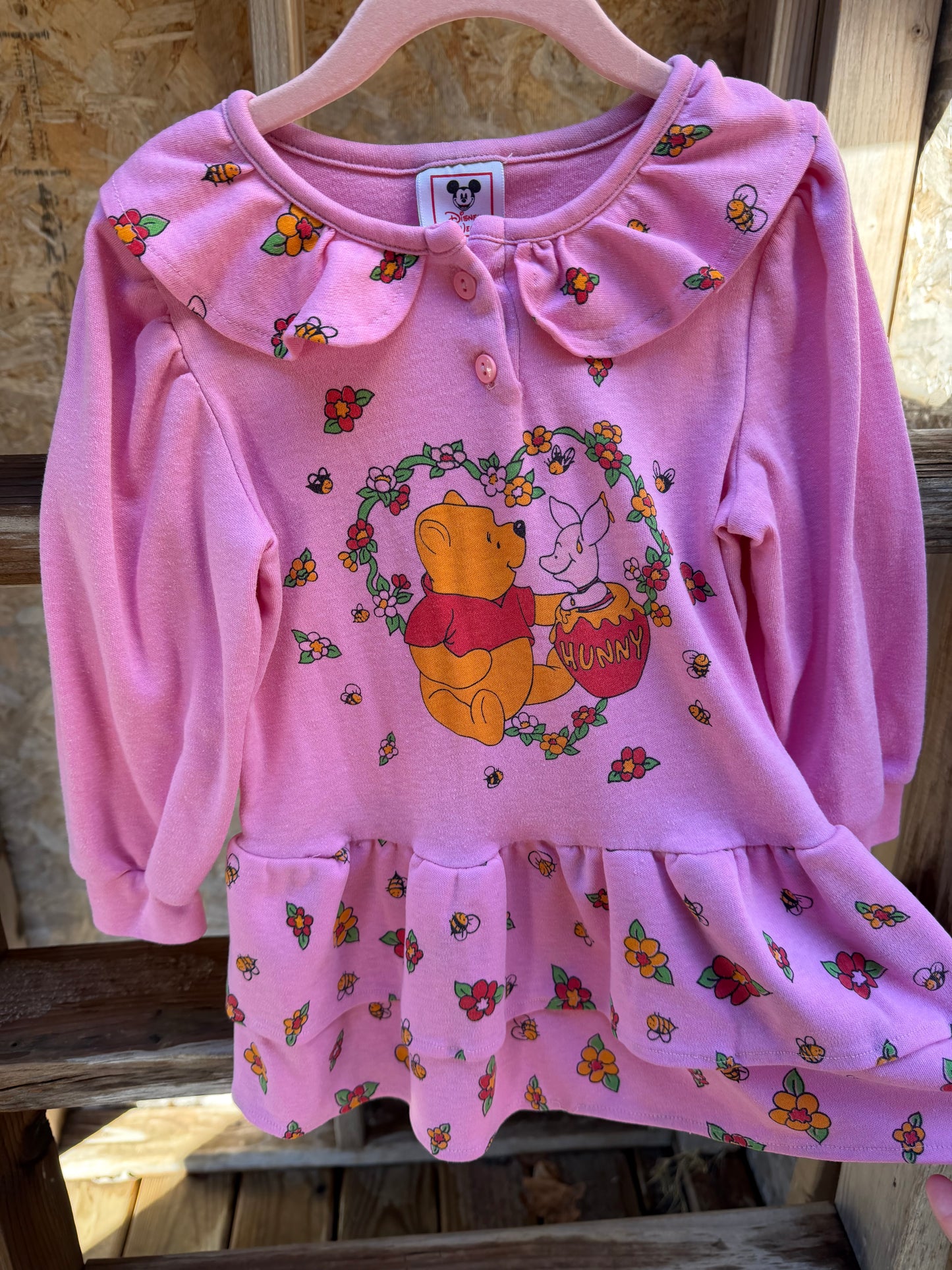 90s AOP Pooh peplum tee/dress 4T