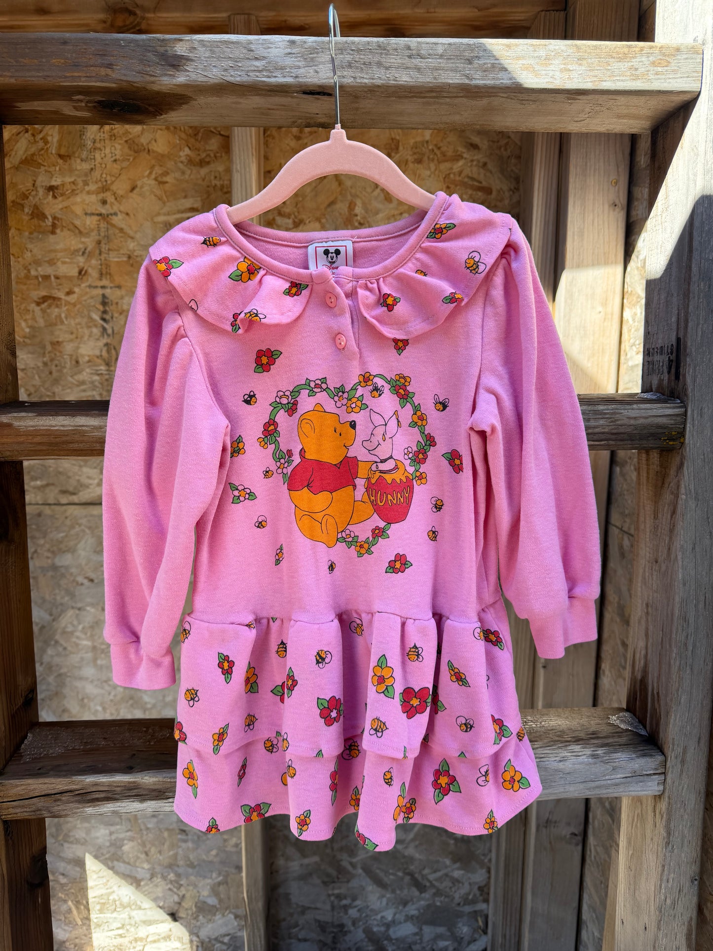 90s AOP Pooh peplum tee/dress 4T